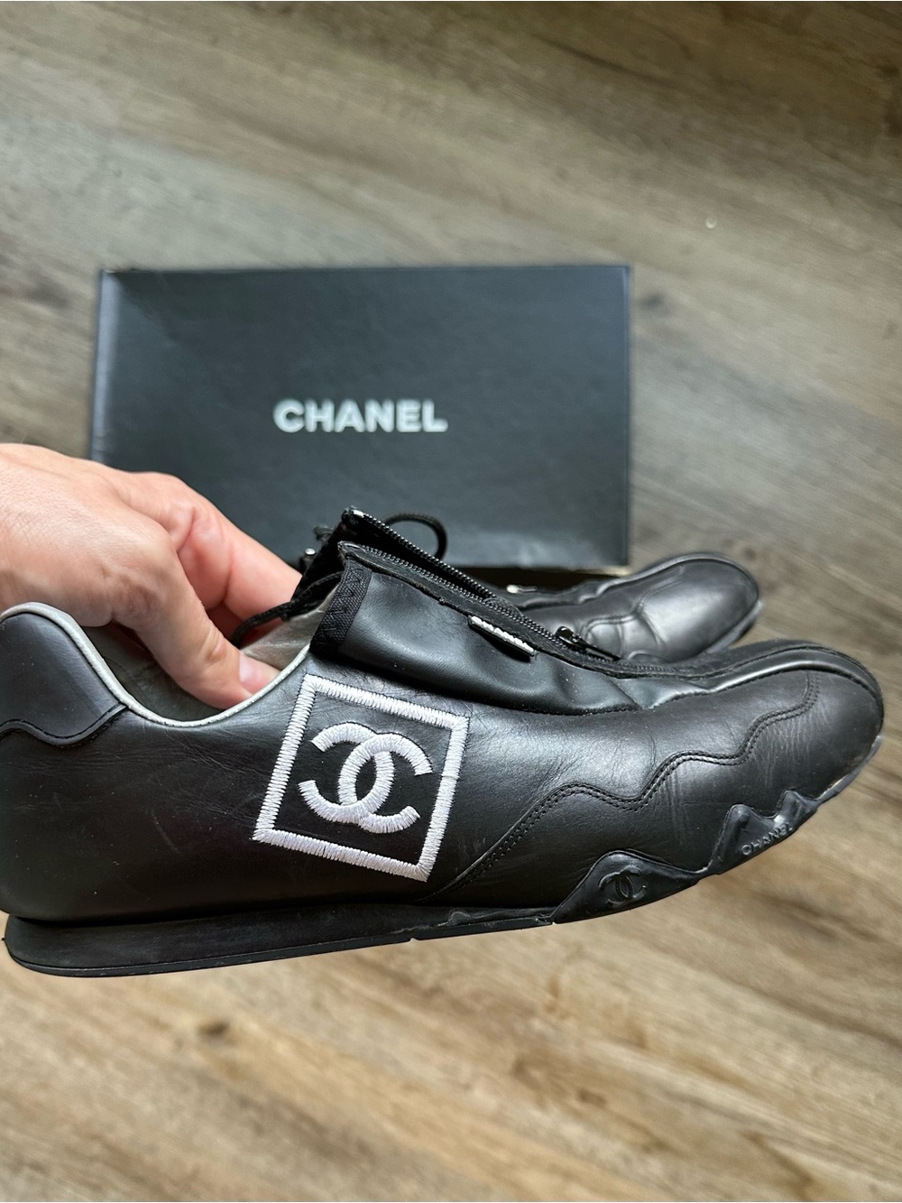 CHANEL Black Leather Sneakers - Picture 9 of 12